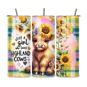 Just A Girl Who Loves Highland Cows Sunflower 20oz Stainless Steel Tumbler